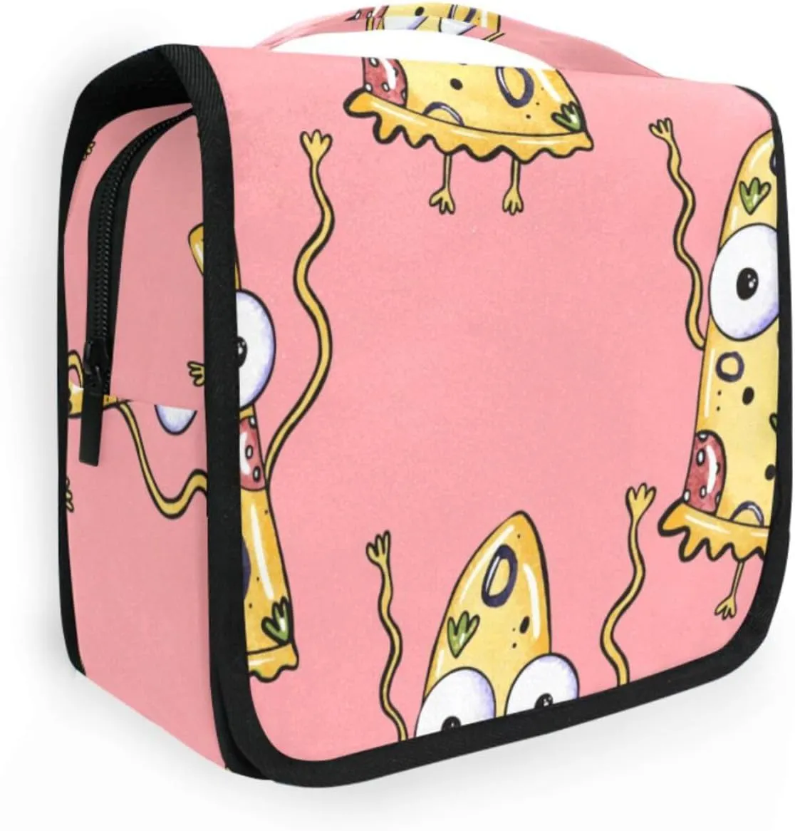 Travel Toiletry Bag Cosmetic Bag Cute Monster Pizza Portable Hanging Cosmetic Case Traveling With Leakproof Compartment Makeup Toiletries Cosmetic Organizer for Women Men