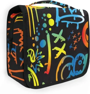 Travel Toiletry Bag Cosmetic Bag Monsters Graffiti Portable Hanging Cosmetic Case Traveling With Leakproof Compartment Makeup Toiletries Cosmetic Organizer for Women Men