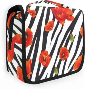 Travel Toiletry Bag Cosmetic Bag Red Flower Zebra Pattern Portable Hanging Cosmetic Case Traveling With Leakproof Compartment Makeup Toiletries Cosmetic Organizer for Women Men