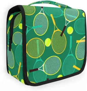 Travel Toiletry Bag Cosmetic Bag Tennis Rackets and Balls Portable Hanging Cosmetic Case Traveling With Leakproof Compartment Makeup Toiletries Cosmetic Organizer for Men Women
