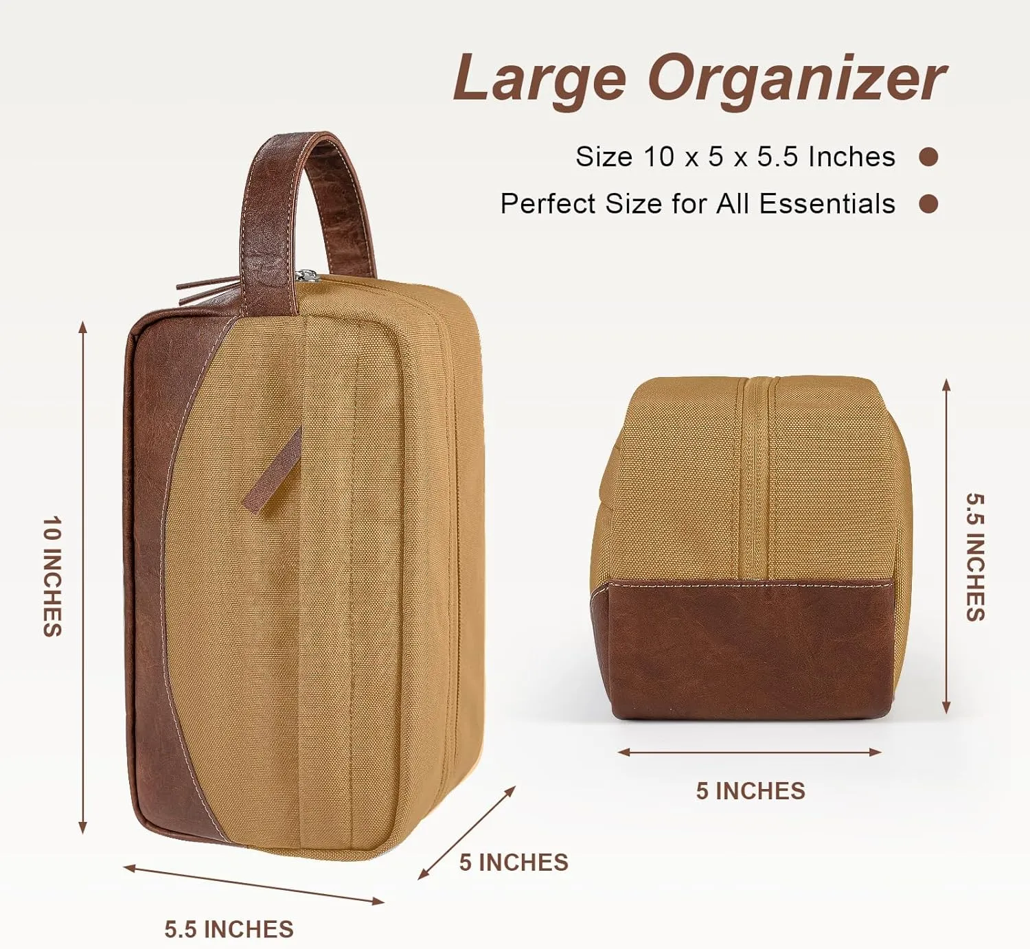 Travel Toiletry Bag for Men, Hanging Toiletry Organizer, Water Resistant Shaving Kit with Large Capacity for Travel Accessories - Brown