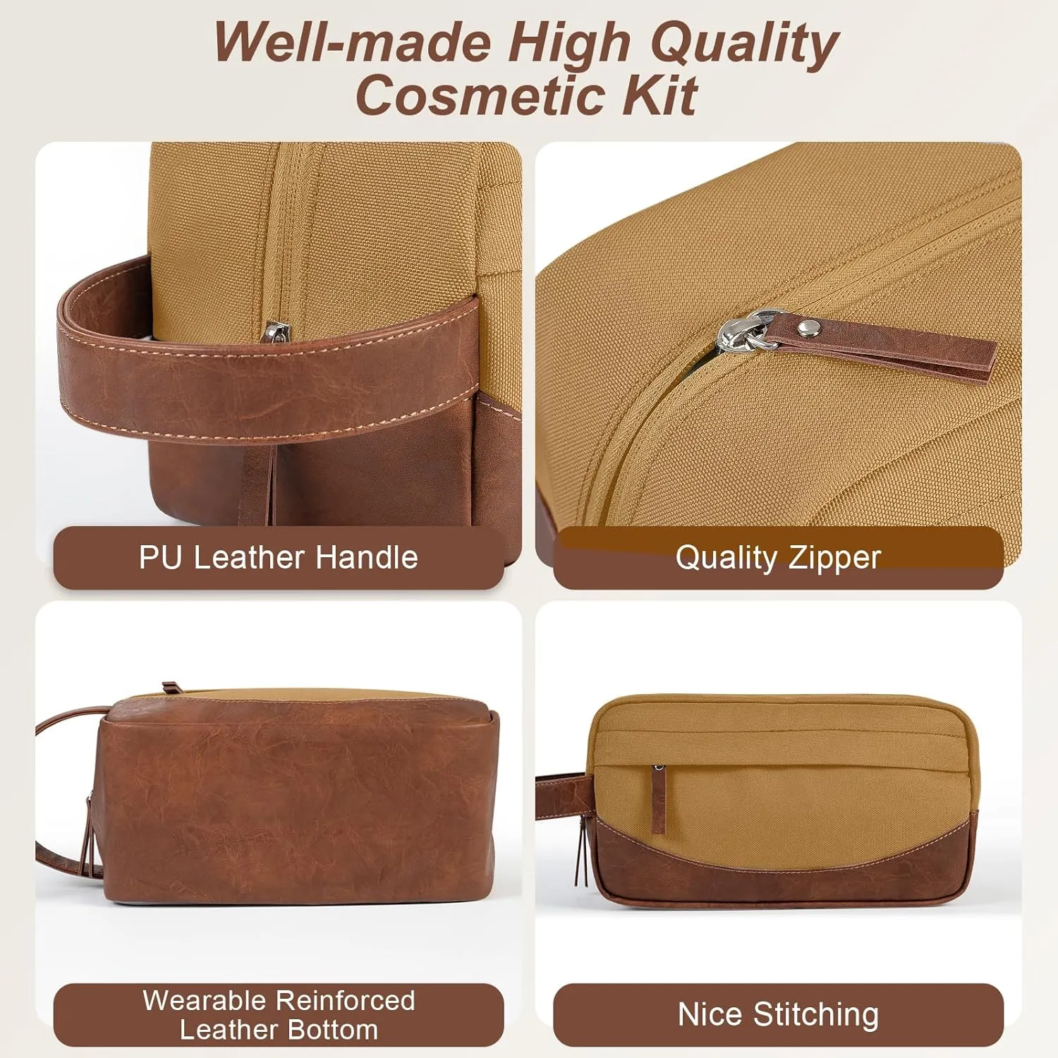 Travel Toiletry Bag for Men, Hanging Toiletry Organizer, Water Resistant Shaving Kit with Large Capacity for Travel Accessories - Brown