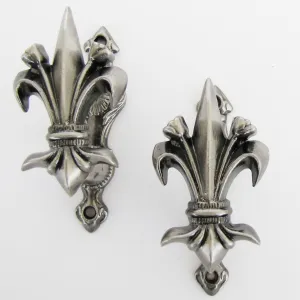Treasure Gurus Fleur De Lis Wall Mount Hooks (Set of 2, Steel with Pewter Finish, Heavy Duty, U-shape, 3.5 lbs Capacity)