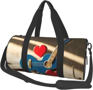 Treble Love and Music Print Round Large Capacity Travel Luggage Bags,Men's and Women's Hand-Held Travel Clothing Bags