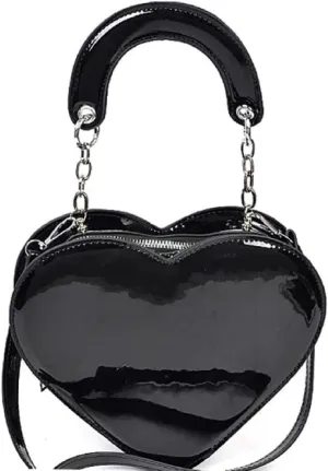 Trendeology Womens Girls Cute Lovely Faux Leather Heart Shape Crossbody Bag Purse Handbag Black