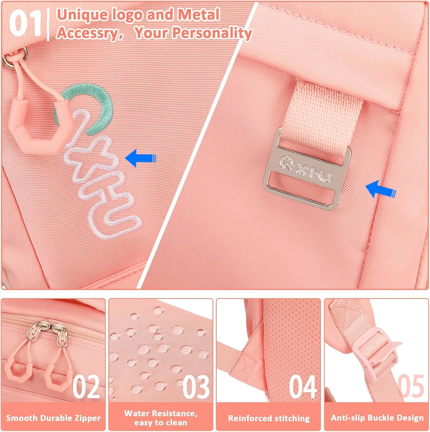 Trendy Casual Backpack with Solid Color, Water Resistence School backpack for Girls, Teen Bookbag for Women, Pink