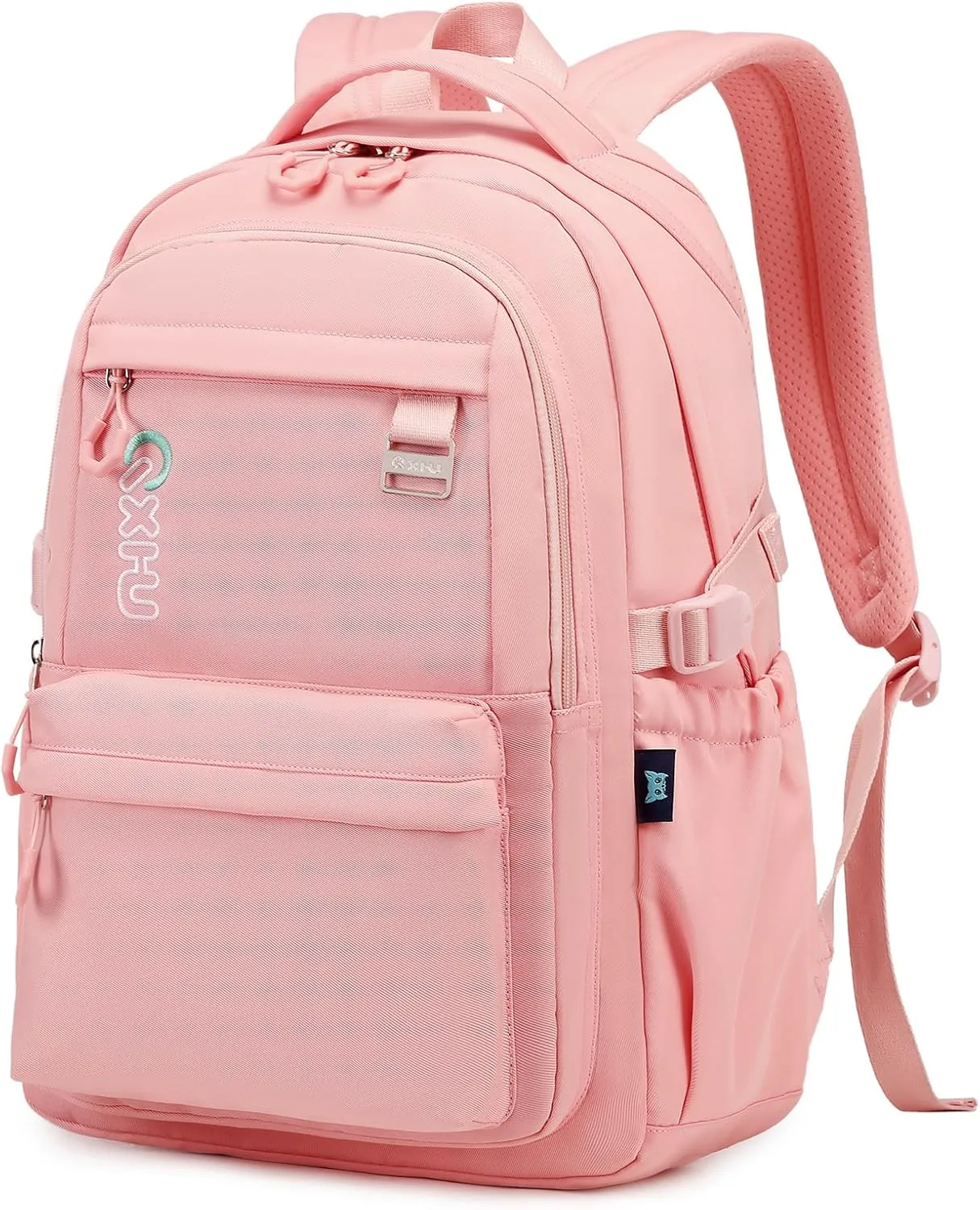 Trendy Casual Backpack with Solid Color, Water Resistence School backpack for Girls, Teen Bookbag for Women, Pink