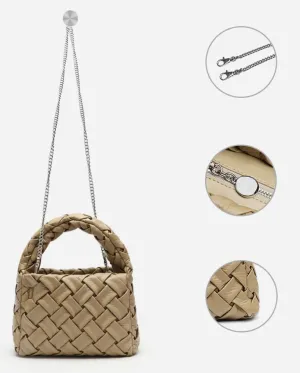 Trendy Handbag For Women Woven Tote Bag Braided Crossbody Bag With Chain Soft Handmade Handbag Purse For Travel