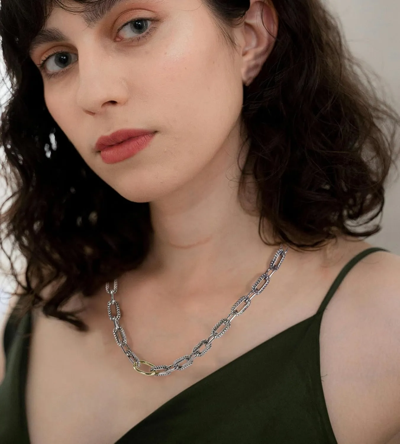 Trendy Two Tone Chain Necklace for Women, Mixed Metal Link Necklaces Designer Dupes Jewelry Gifts for Her