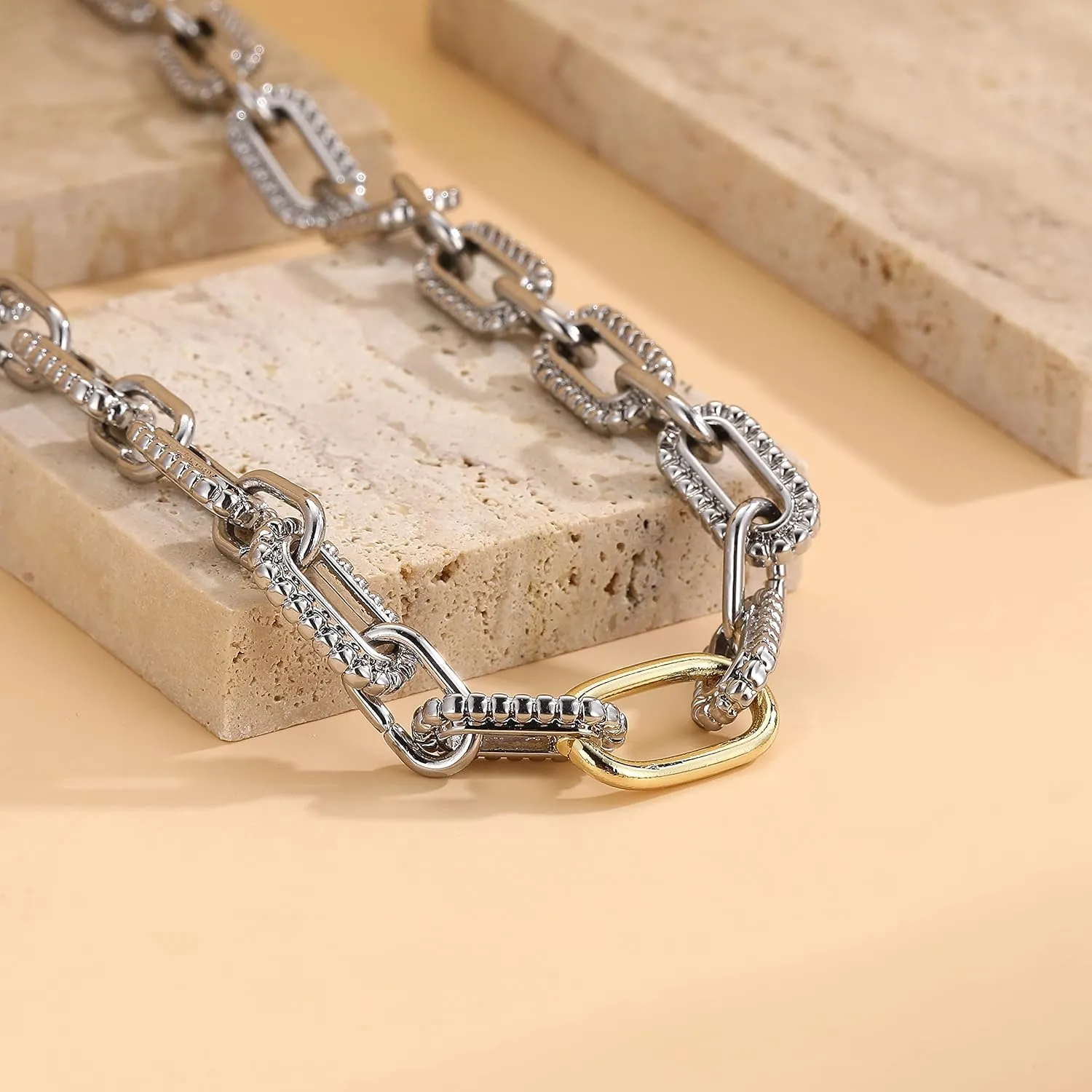 Trendy Two Tone Chain Necklace for Women, Mixed Metal Link Necklaces Designer Dupes Jewelry Gifts for Her