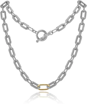 Trendy Two Tone Chain Necklace for Women, Mixed Metal Link Necklaces Designer Dupes Jewelry Gifts for Her