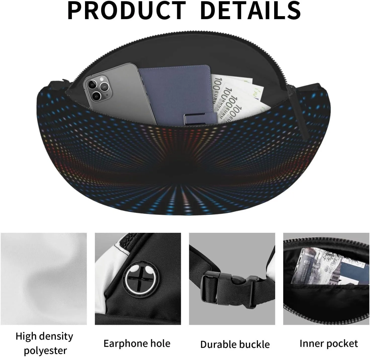 Triangular Polka Dots Tunnel Fanny Pack, Crossbody Waist Packs for Women Men Waist Bags with Adjustable Strap for Travel Running Hiking Sport