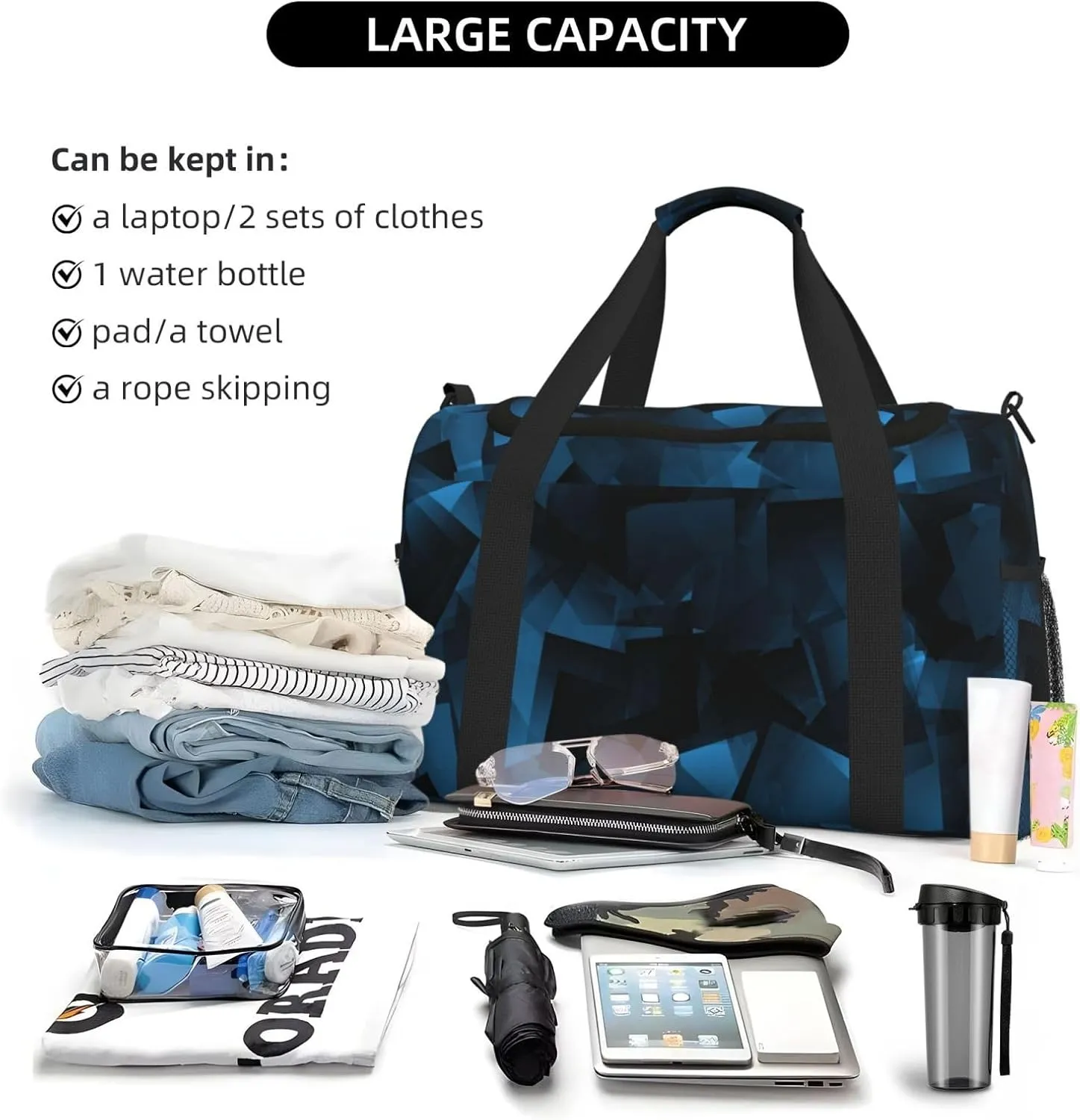 Triangular Space Travel Duffel Bag Large Foldable Waterproof Overnight Bag For Beach Swim Bags Pool Sports Gym