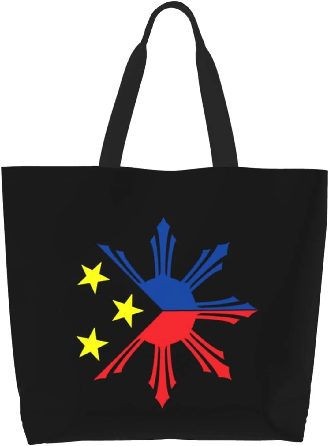 Tribal Philippines Filipino Sun and Stars Canvas Tote Bags for Women, Ladies Shoulder Handbags Large Purse Lightweight Foldable Reusable Shopping Bag with Pockets for Work, Travel, 15.7x19.7in