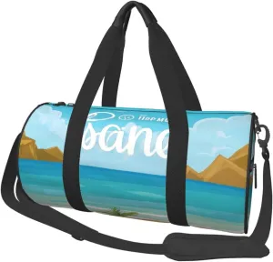 Tropical Ocean Beach Theme Print Round Large Capacity Travel Luggage Bags,Men's and Women's Hand-Held Travel Clothing Bags