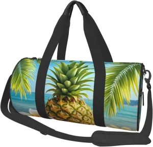 Tropical Pineapple Hawaiian Print Round Large Capacity Travel Luggage Bags,Men's and Women's Hand-Held Travel Clothing Bags