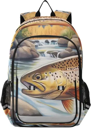 Trout River Vintage Backpack for Women Men Travel Laptop Daypack Shoulder Bag Book Bag Daypack with Reflective Strip 12.9” × 17.7”