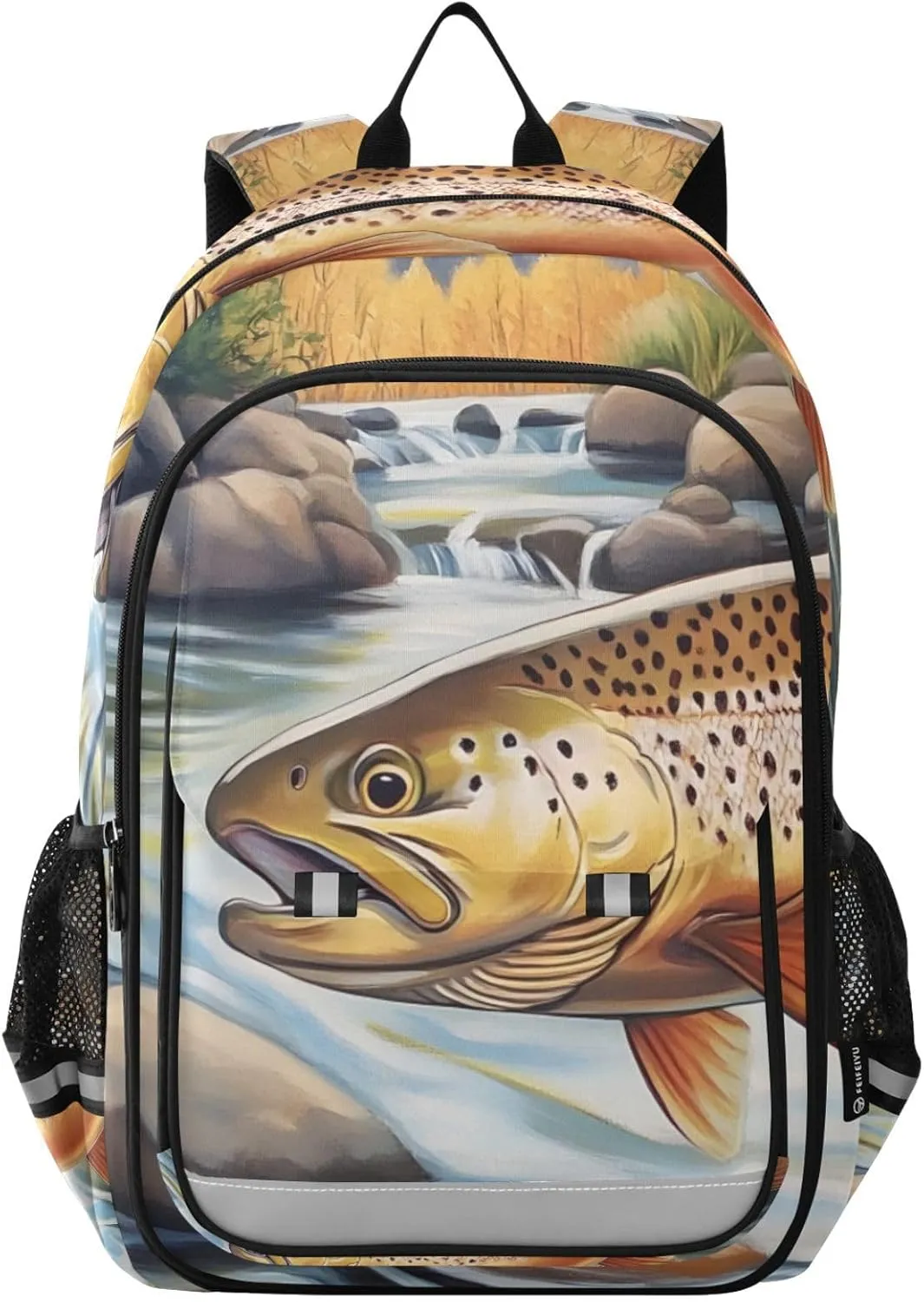 Trout River Vintage Backpack for Women Men Travel Laptop Daypack Shoulder Bag Book Bag Daypack with Reflective Strip 12.9” × 17.7”