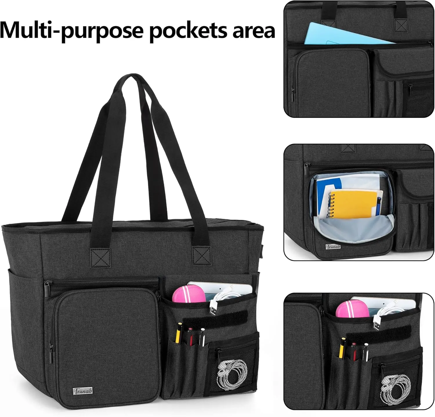 Trunab Teacher Tote Bag Work Bag with Multiple Pocket and Padded Compartment for up to 15.6”Laptop