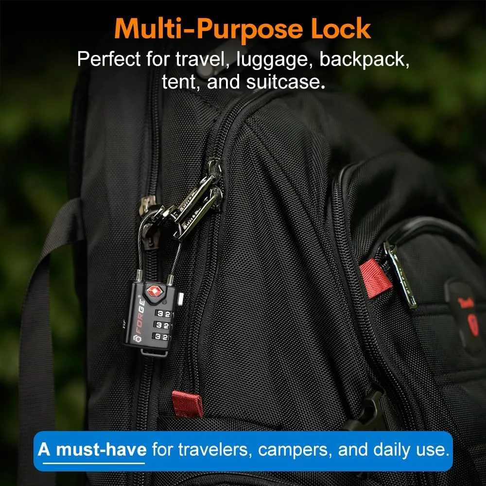 TSA Approved Cable Luggage Locks, Re-settable Combination with Alloy Body, Black 2 Locks.