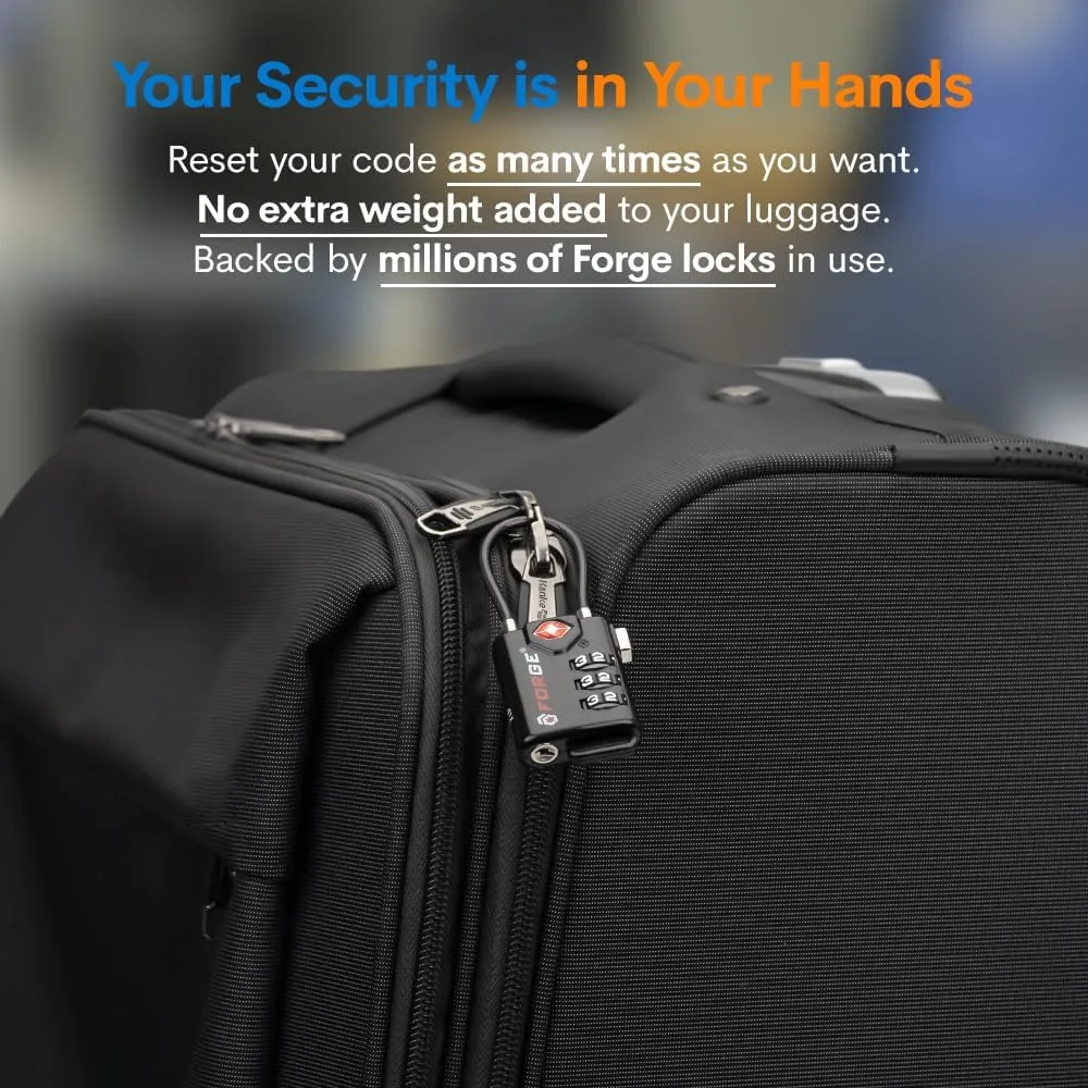 TSA Approved Cable Luggage Locks, Re-settable Combination with Alloy Body, Black 2 Locks.