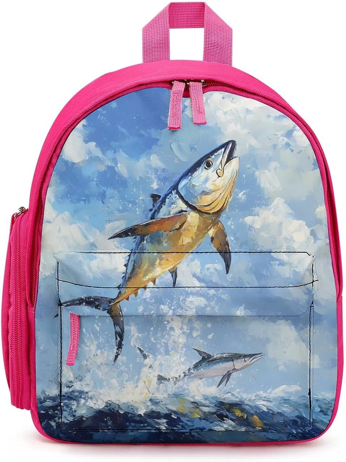 Tuna Fish Leaping Out Of Water Simple Backpack Lightweight Cute Printing Shoulder Bag Family Travel Pink-style