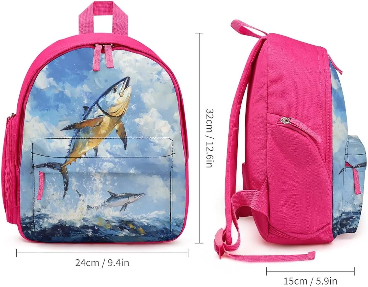 Tuna Fish Leaping Out Of Water Simple Backpack Lightweight Cute Printing Shoulder Bag Family Travel Pink-style