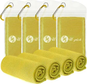 U-pick 4 Packs Cooling Towels for Neck and Face[40"x12"], Soft Breathable Chilly Towel, Athletes Keep Cool Neck Rags, Sweat Towels for Gym, Yoga, Camping, Travel, Running, Golf - Gold