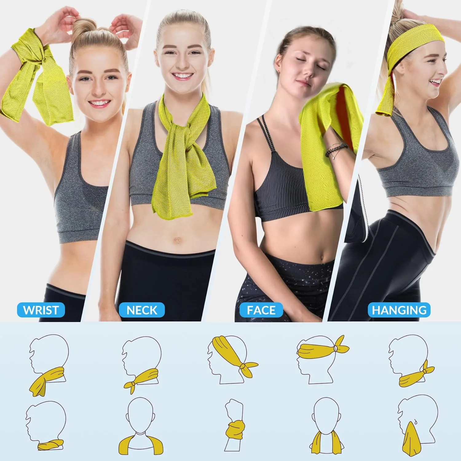 U-pick 4 Packs Cooling Towels for Neck and Face[40"x12"], Soft Breathable Chilly Towel, Athletes Keep Cool Neck Rags, Sweat Towels for Gym, Yoga, Camping, Travel, Running, Golf - Gold