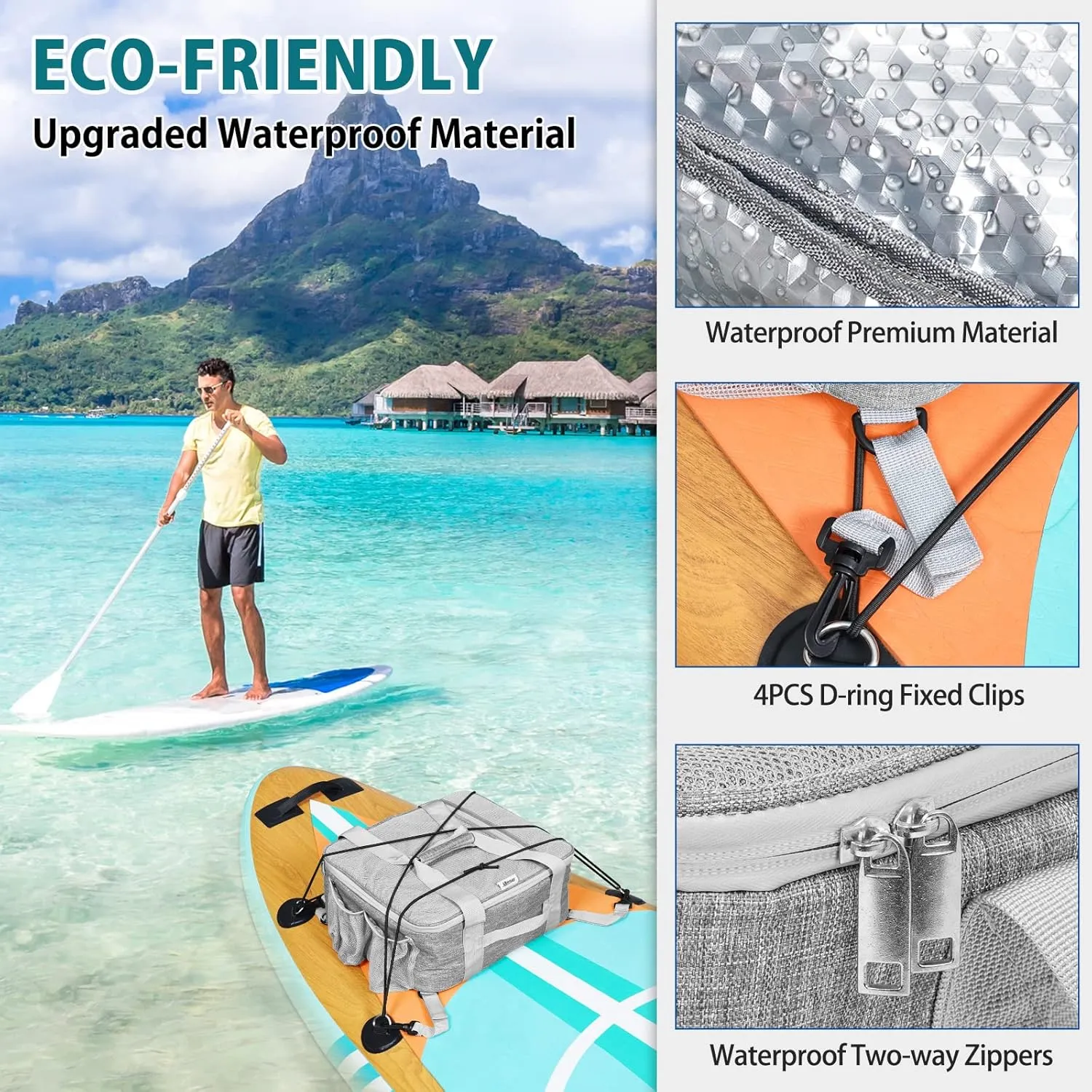 Uboway Paddle Board Accessories - Large Paddle Board Cooler with Side Pouches for Water Bottles, Waterproof SUP Cooler Deck Bag with Top Mesh Pocket, Paddle Board Cooler Bag, Insulated Kayak Cooler