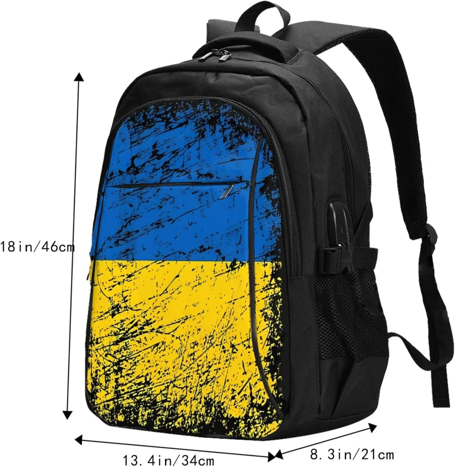 Ukraine Ukrainian Flag Casual Travel Backpacks Hiking Camping Backpack Large Outdoor Sport Daypack Laptop Rucksack Climbing Working Bags with USB Port