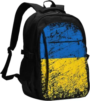 Ukraine Ukrainian Flag Casual Travel Backpacks Hiking Camping Backpack Large Outdoor Sport Daypack Laptop Rucksack Climbing Working Bags with USB Port