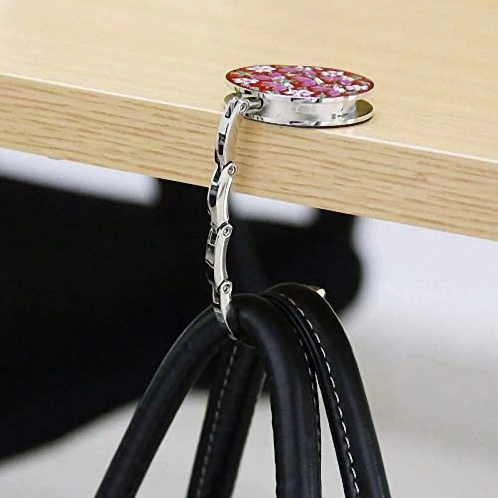 Ulalaza 3Pcs Fashion Purse Foldable Hook Anti-Slip Portable Folding Handbag Table Hangers Holder Bag Storage Decor Gift for Women Girls