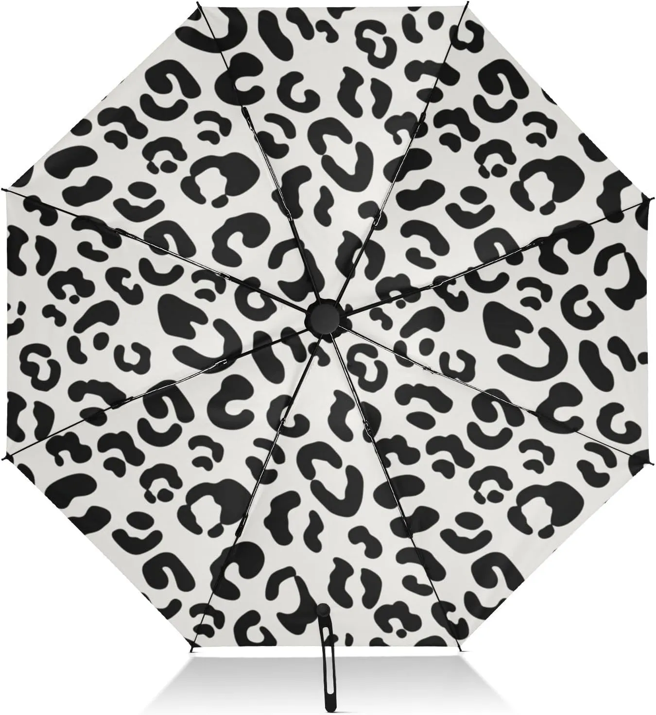 Umbrellas for Rain, Collapsible Umbrella Compact Travel Windproof, Ideal for Car, Purse, Men and Women, Black Spots White Leopard Print