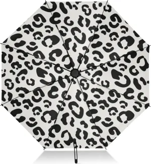 Umbrellas for Rain, Collapsible Umbrella Compact Travel Windproof, Ideal for Car, Purse, Men and Women, Black Spots White Leopard Print