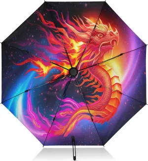 Umbrellas for Rain, Collapsible Umbrella Compact Travel Windproof, Ideal for Car, Purse, Men and Women, Colorful Dragon Galaxy