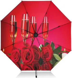 Umbrellas for Rain, Collapsible Umbrella Compact Travel Windproof, Ideal for Car, Purse, Men and Women, Red Roses Candles