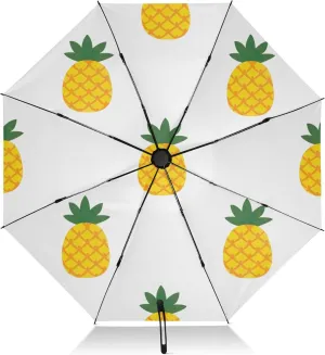 Umbrellas for Rain, Collapsible Umbrella Windproof, Ideal for Car, Purse, Men and Women, Yellow Pineapples White