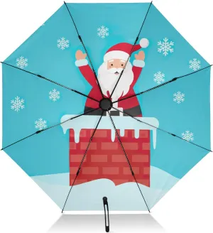 Umbrellas for Rain, Windproof Compact Umbrellas, Ideal for Car, Purse, Men and Women, Cartoon Santa Claus Blue