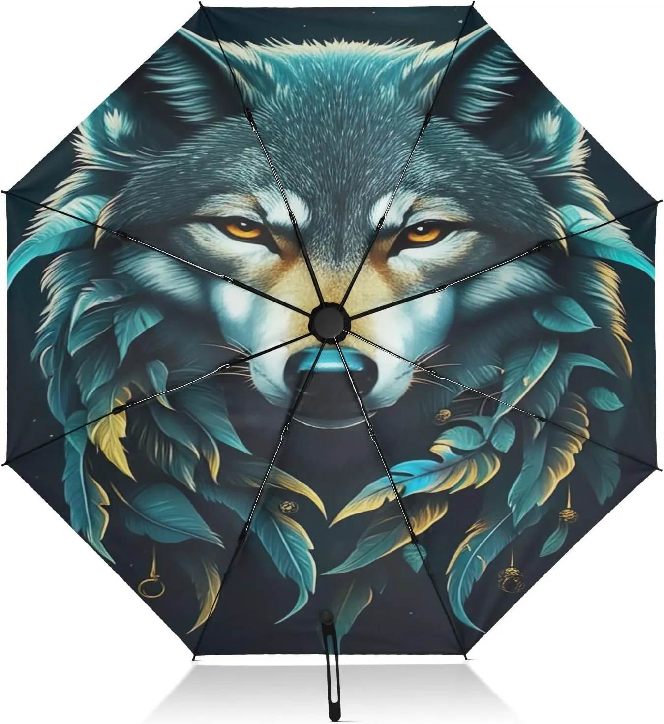 Umbrellas for Rain, Windproof Umbrellas for Rain Compact, Ideal for Car, Purse, Men and Women, Cool Wolf