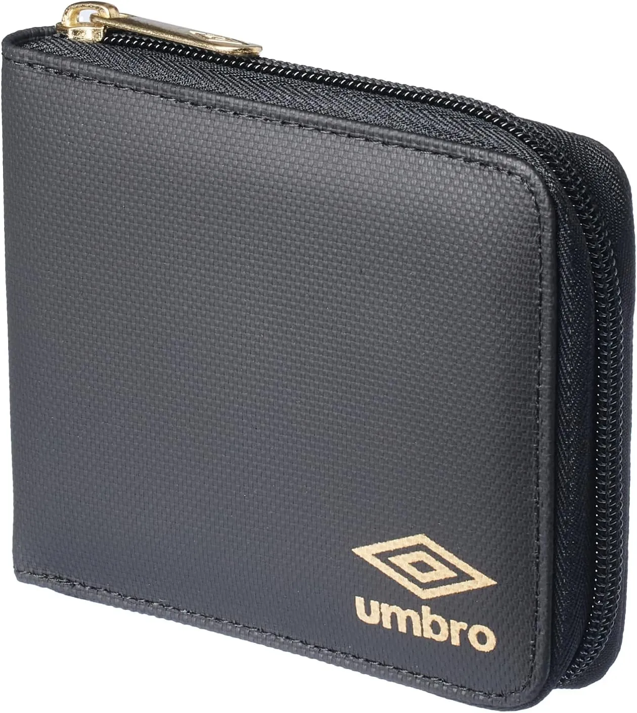 Umbro for MenTarpaulin Zip Around Bi-Fold Minimalist Slim Wallet (Gold Logo), Black/Gold