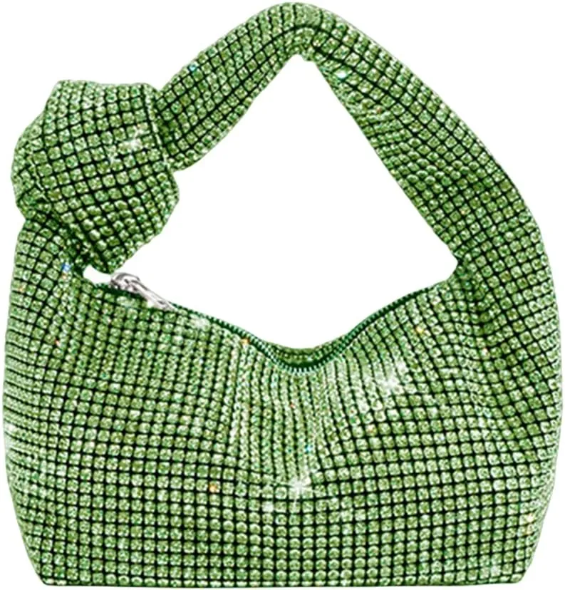 UMREN Bling Full Glitter Knotted Handbag for Women Crystal Rhinestone Hobo Dumpling Bag Diamond Evening Clutch Crossbody Bag