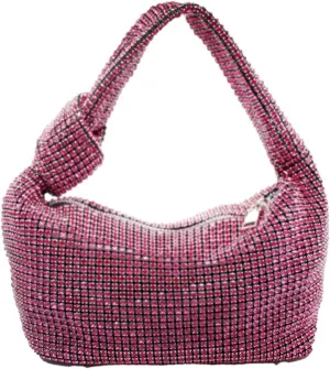UMREN Bling Full Glitter Knotted Handbag for Women Crystal Rhinestone Hobo Dumpling Bag Diamond Evening Clutch Crossbody Bag