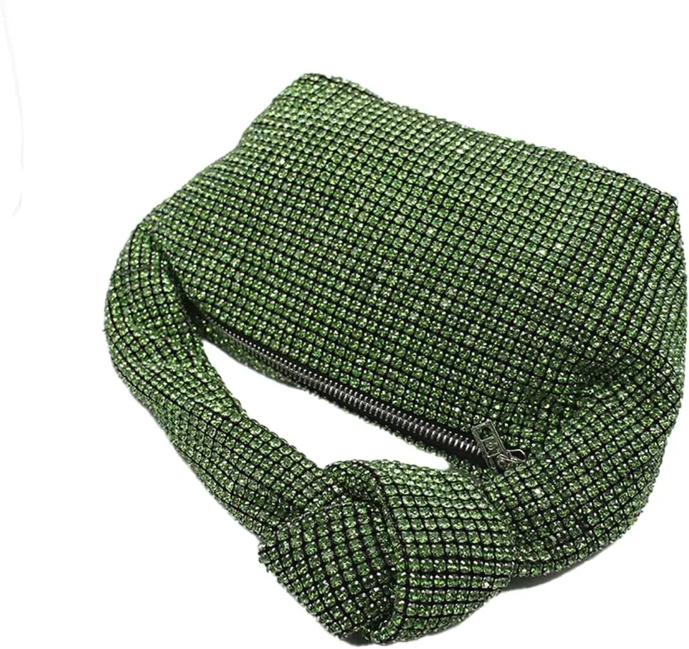 UMREN Bling Full Glitter Knotted Handbag for Women Crystal Rhinestone Hobo Dumpling Bag Diamond Evening Clutch Crossbody Bag