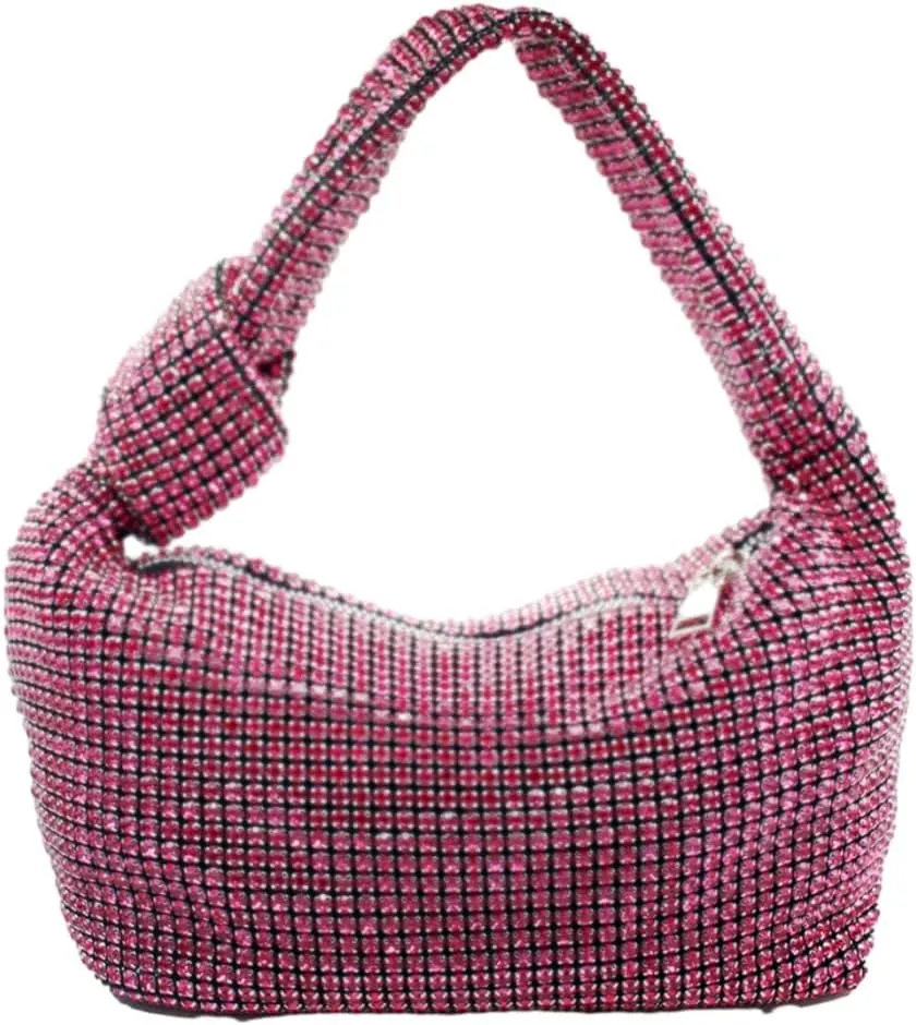 UMREN Bling Full Glitter Knotted Handbag for Women Crystal Rhinestone Hobo Dumpling Bag Diamond Evening Clutch Crossbody Bag