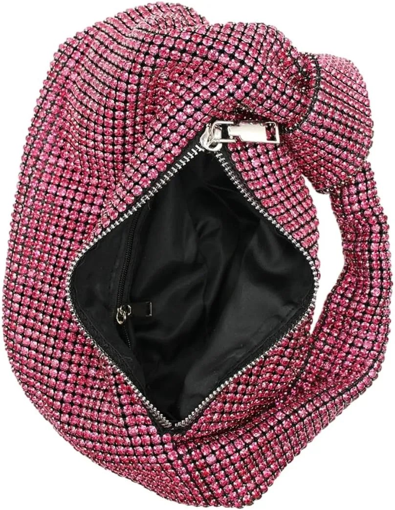 UMREN Bling Full Glitter Knotted Handbag for Women Crystal Rhinestone Hobo Dumpling Bag Diamond Evening Clutch Crossbody Bag