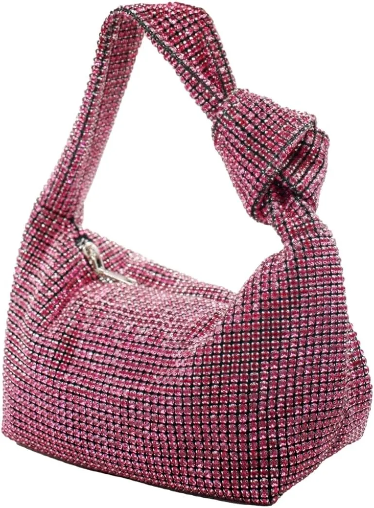 UMREN Bling Full Glitter Knotted Handbag for Women Crystal Rhinestone Hobo Dumpling Bag Diamond Evening Clutch Crossbody Bag