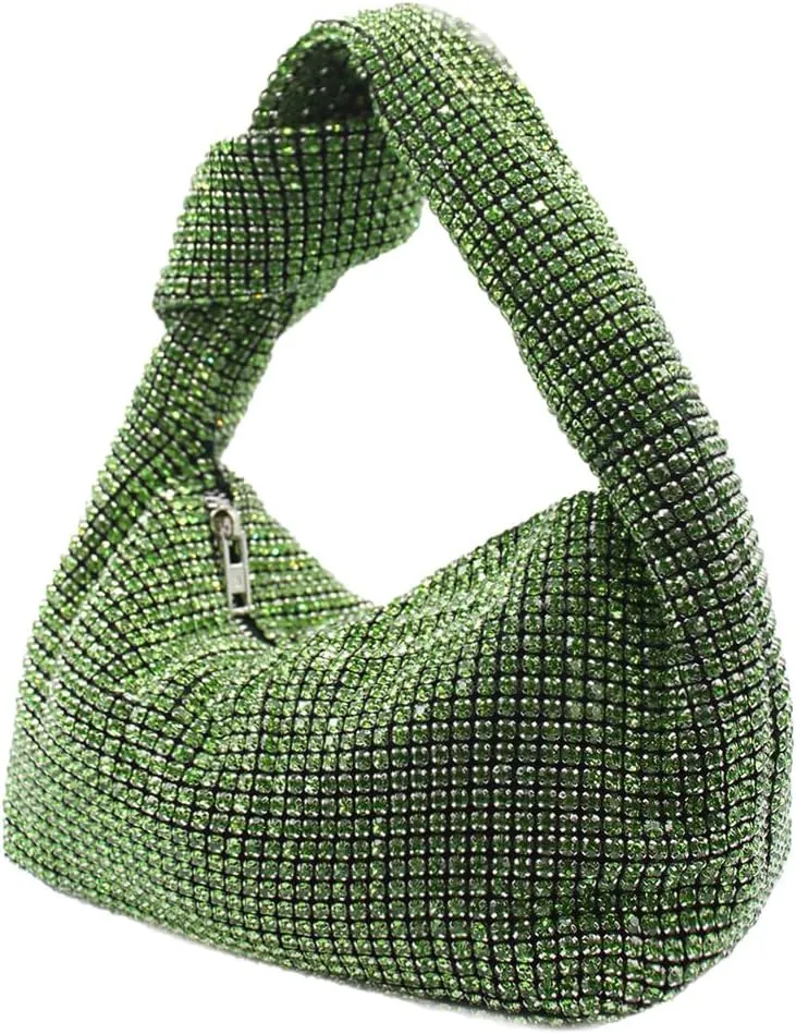 UMREN Bling Full Glitter Knotted Handbag for Women Crystal Rhinestone Hobo Dumpling Bag Diamond Evening Clutch Crossbody Bag