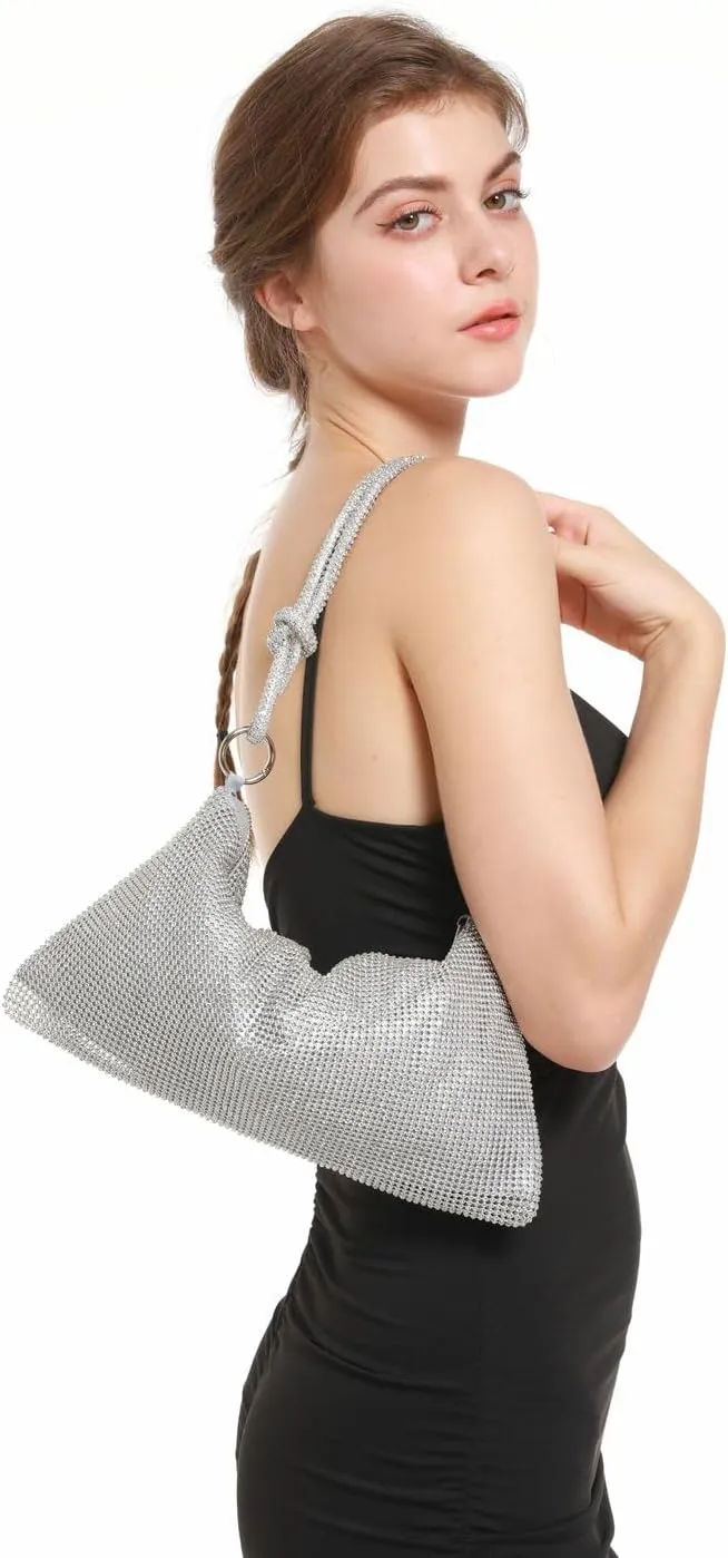 UMREN Rhinestone Hobo Bags for Women Chic Evening Handbag Sparkly Crystal Cluth Purse for Party Club Wedding