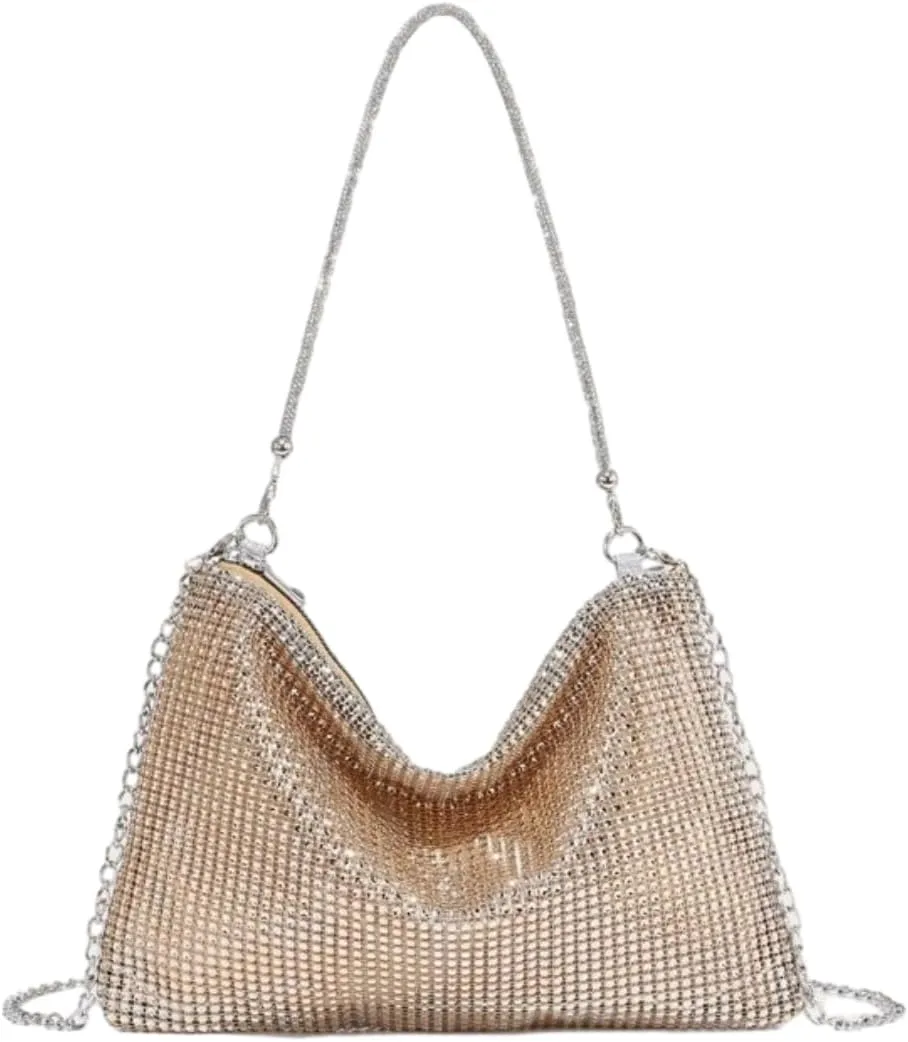 UMREN Rhinestone Hobo Bags for Women Chic Evening Handbag Sparkly Crystal Cluth Purse for Party Club Wedding